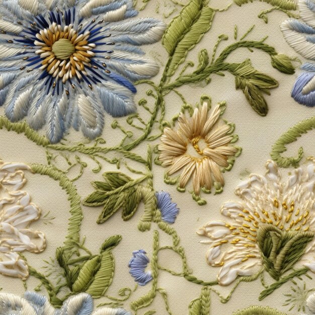 Вышитые цветы на льне